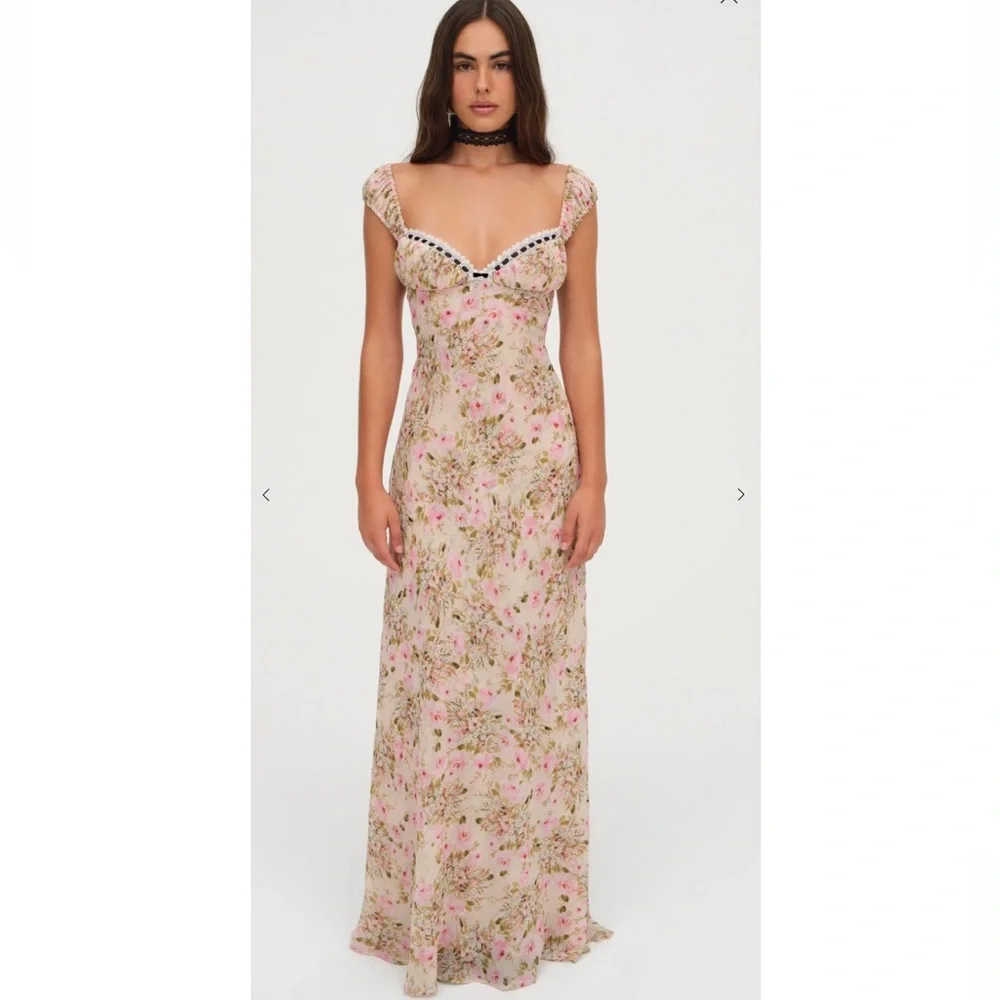 FOR LOVE & LEMONS Emmaline Floral Lace Trim Maxi Dress - Picture 7 of 17